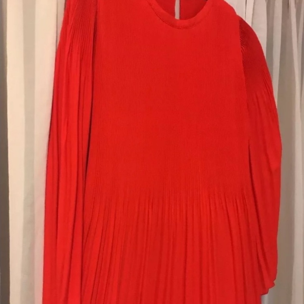 Zara Red Pleated Long-Sleeve Mini Dress - Picture 4 of 8